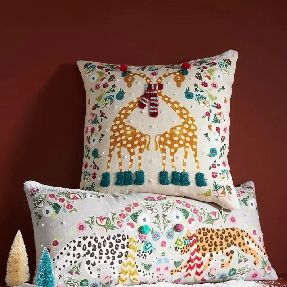NWT Anthropologie  Christmas Claus Embroidered Bolster  Pillow